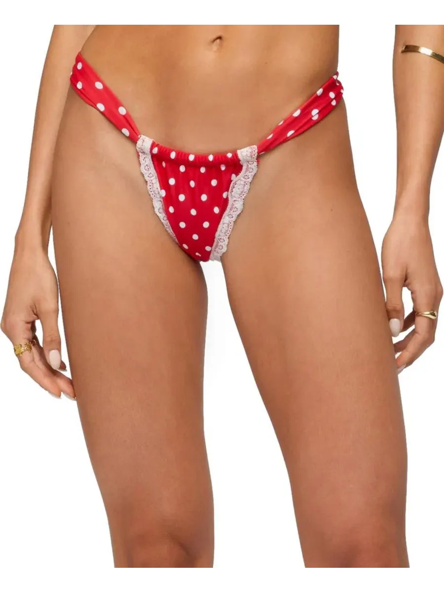 Плавки бикини с кружевной отделкой Bina Lacey Polka Dot Edikted — изображение 1 из 5, красный--белый