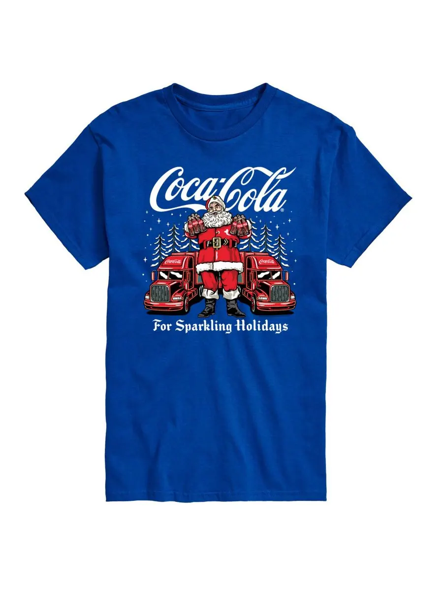 Мужская футболка с коротким рукавом и графическим принтом Coca-Cola Coke Santa Sparkling Holidays — изображение 1 из 3, синий