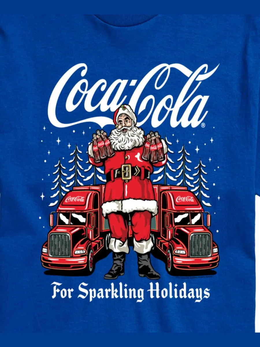 Мужская футболка с коротким рукавом и графическим принтом Coca-Cola Coke Santa Sparkling Holidays — изображение 3 из 3, синий
