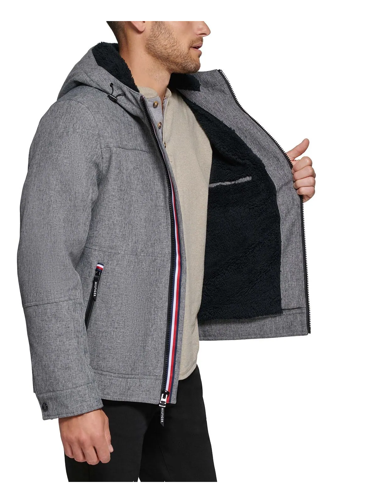 Мужская куртка softshell с капюшоном и подкладкой из шерпы Tommy Hilfiger — изображение 3 из 6, серый
