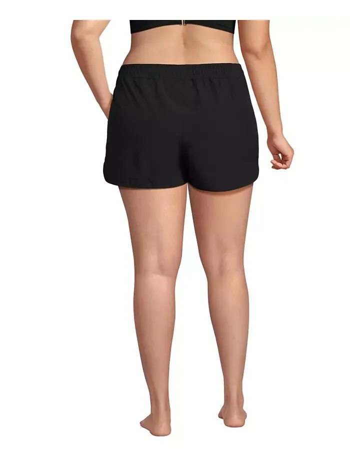 Пляжные шорты Plus Size 3" Packable Cover-up Lands' End — изображение 3 из 3, черный