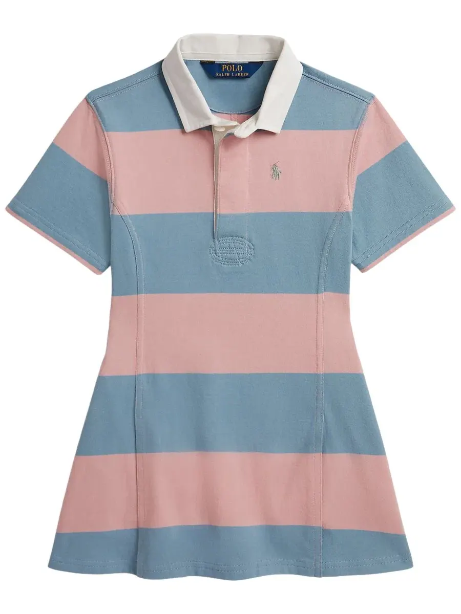 Детское платье для регби с коротким рукавом, размеры 2T-6X Polo Ralph Lauren — изображение 1 из 3, розовый/синий