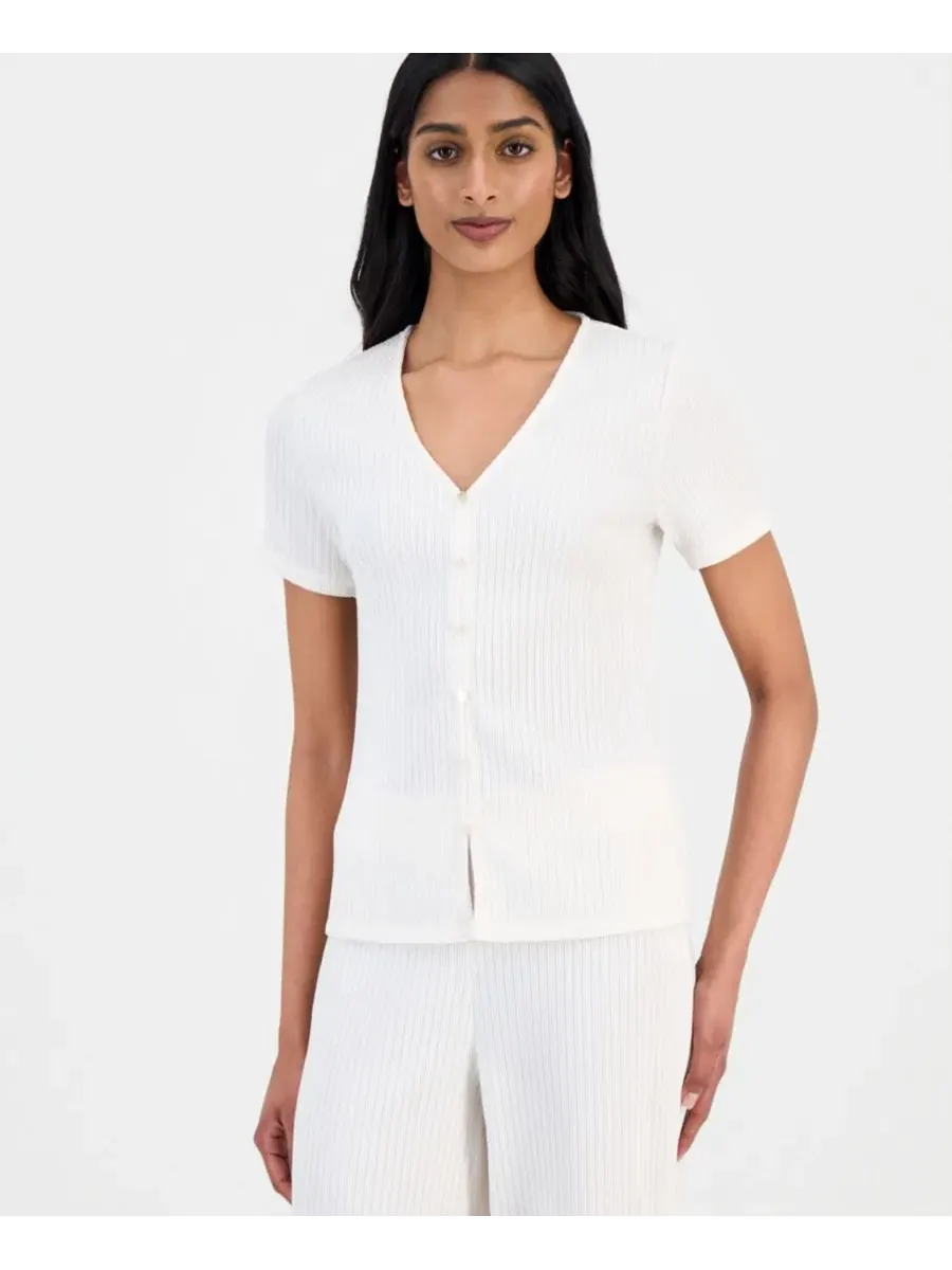 Женский кардиган с короткими рукавами из жатой вязки Anne Klein