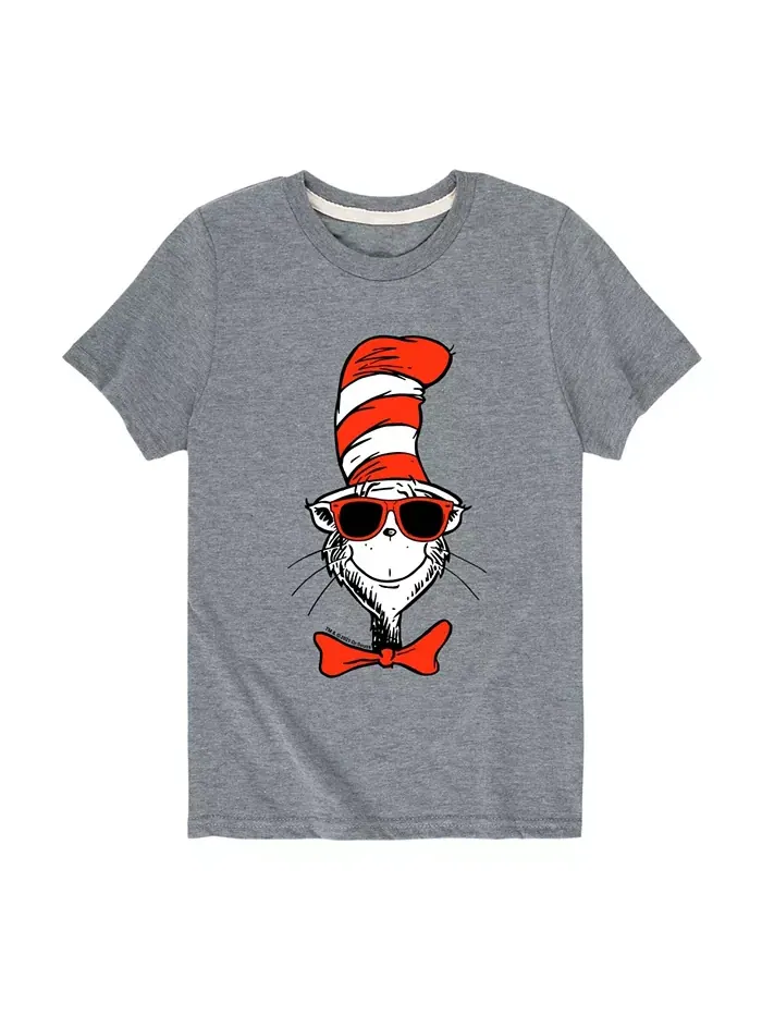 Футболка с принтом "Кот в шляпе" для мальчиков старшего возраста Dr. Seuss — изображение 1 из 3, серый