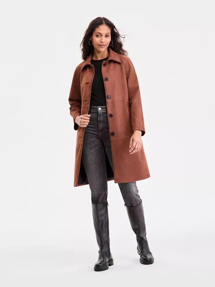 Женская куртка из искусственной замши на пуговицах спереди BCBGMAXAZRIA — коричневый