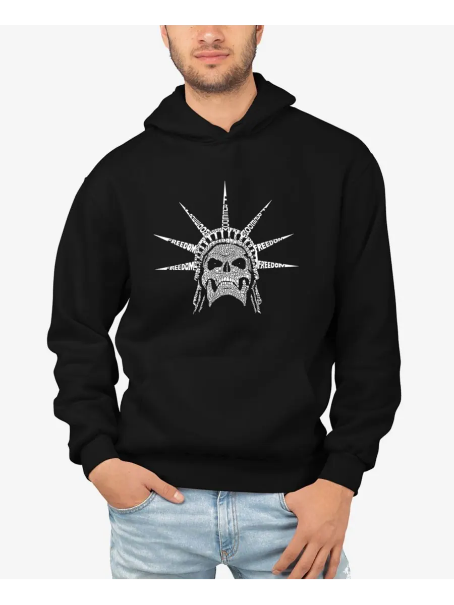 Мужская толстовка с длинными рукавами и капюшоном Freedom Skull Word Art LA Pop Art — изображение 1 из 3, черный
