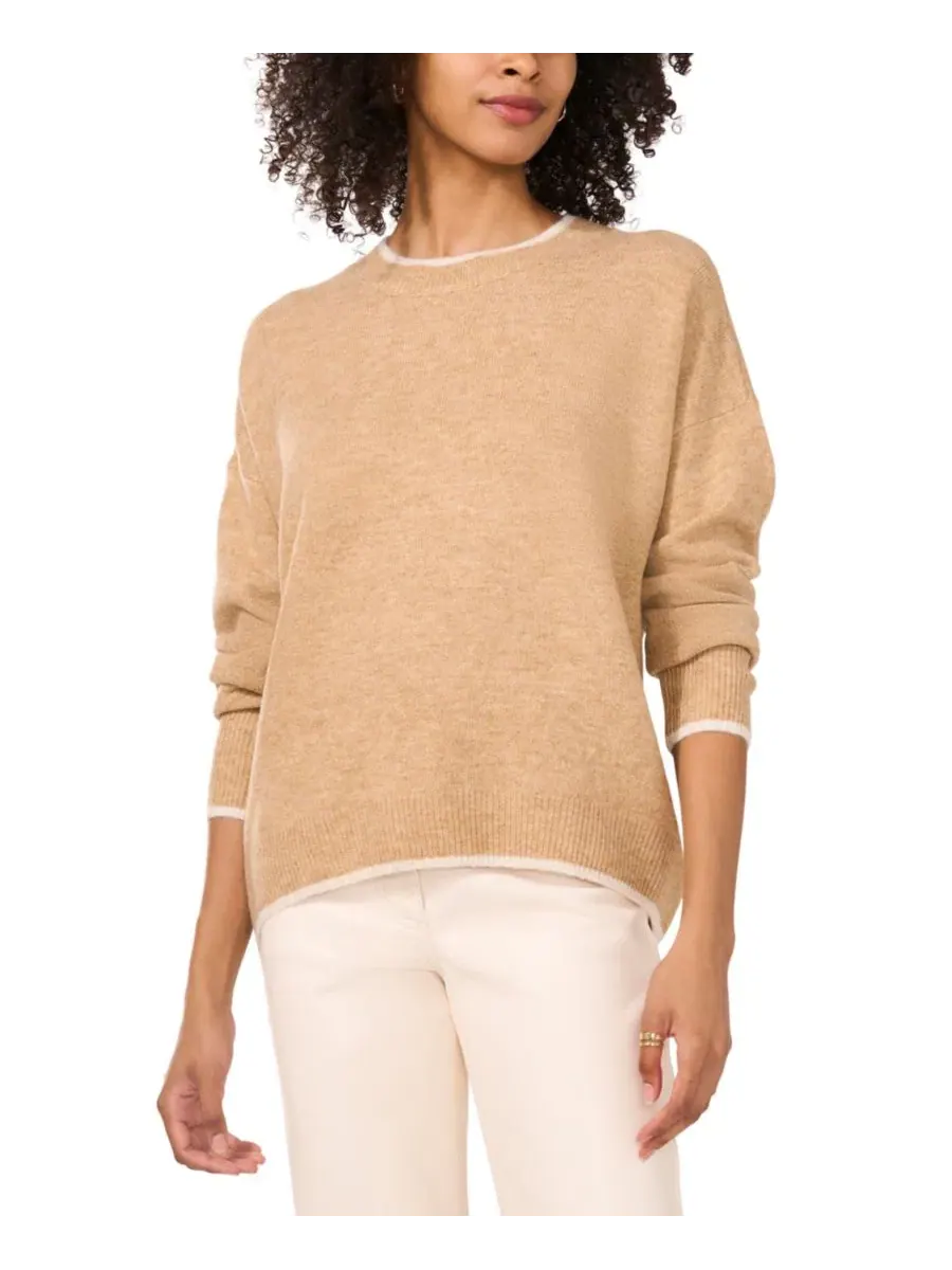 Свитер с контрастной отделкой Vince Camuto, Latte Heather