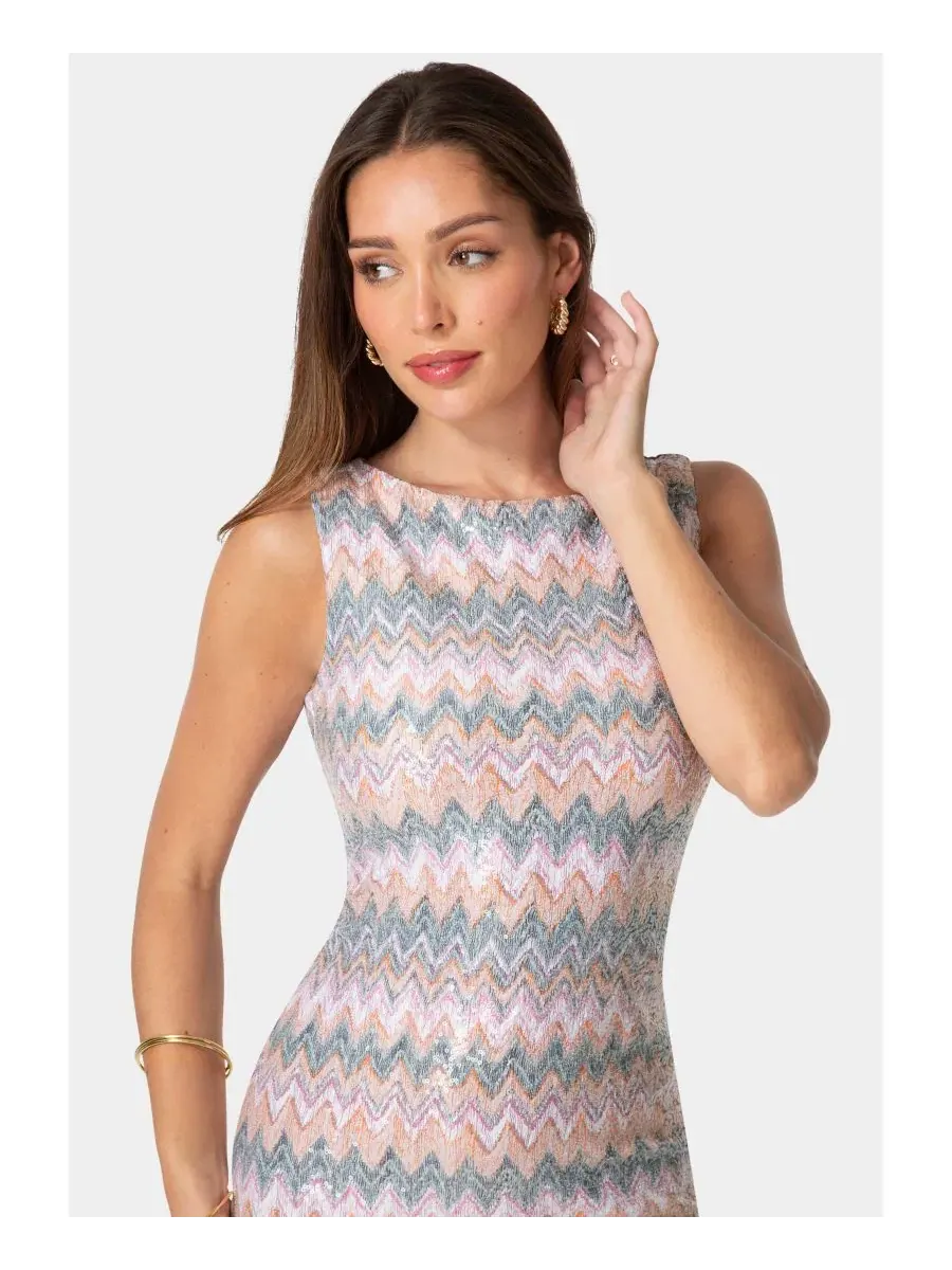 Платье-мини с блестками Chevron-Sequin Bebe — изображение 4 из 4, мульти