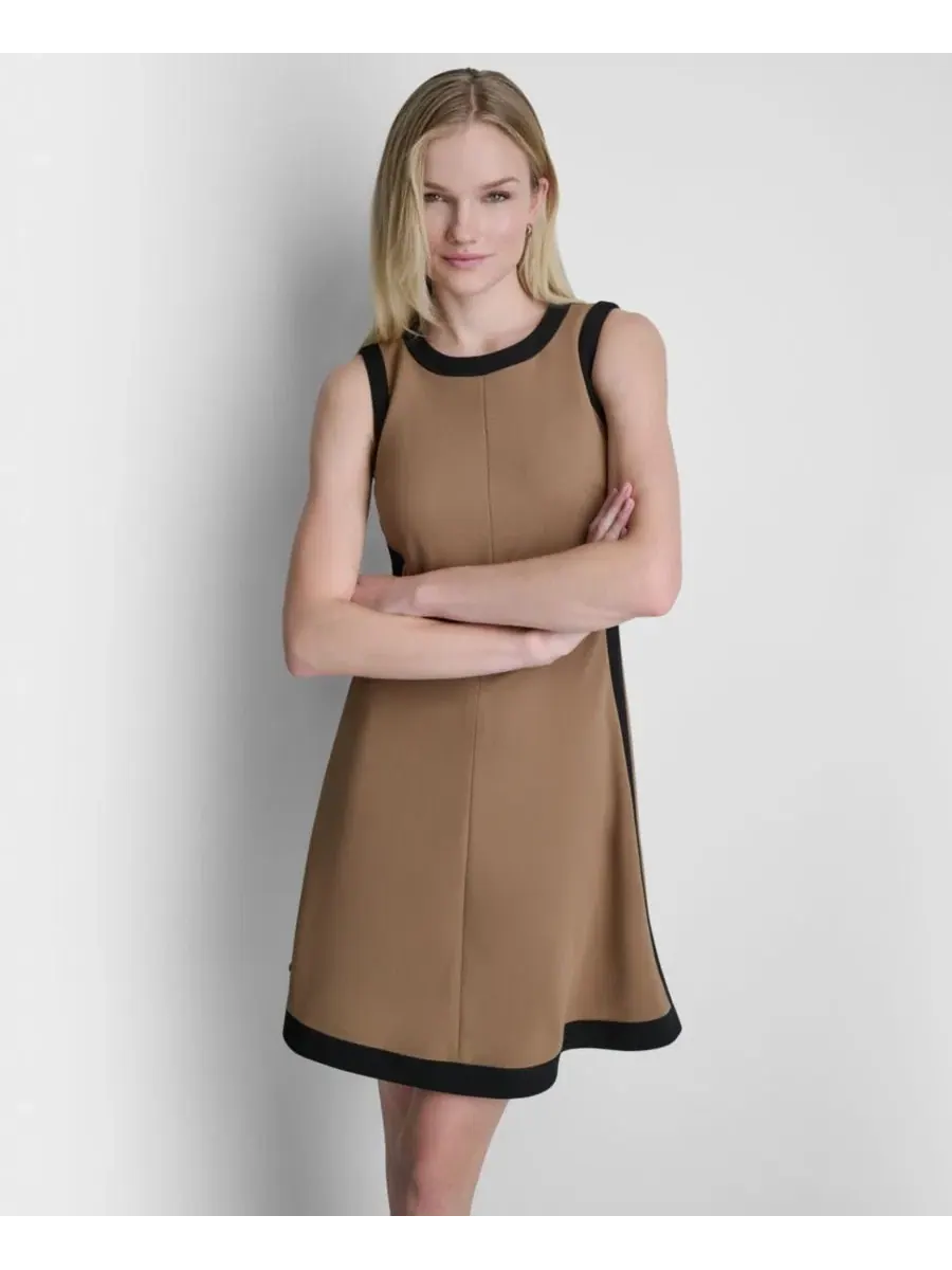 Платье-мини без рукавов с цветовым блоком DKNY — изображение 2 из 5, черный