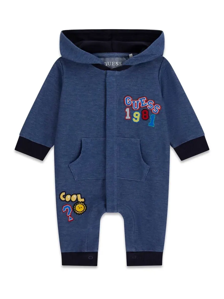 Детский комбинезон-слип с капюшоном Knit Denim Hooded Coverall GUESS — изображение 1 из 3, синий