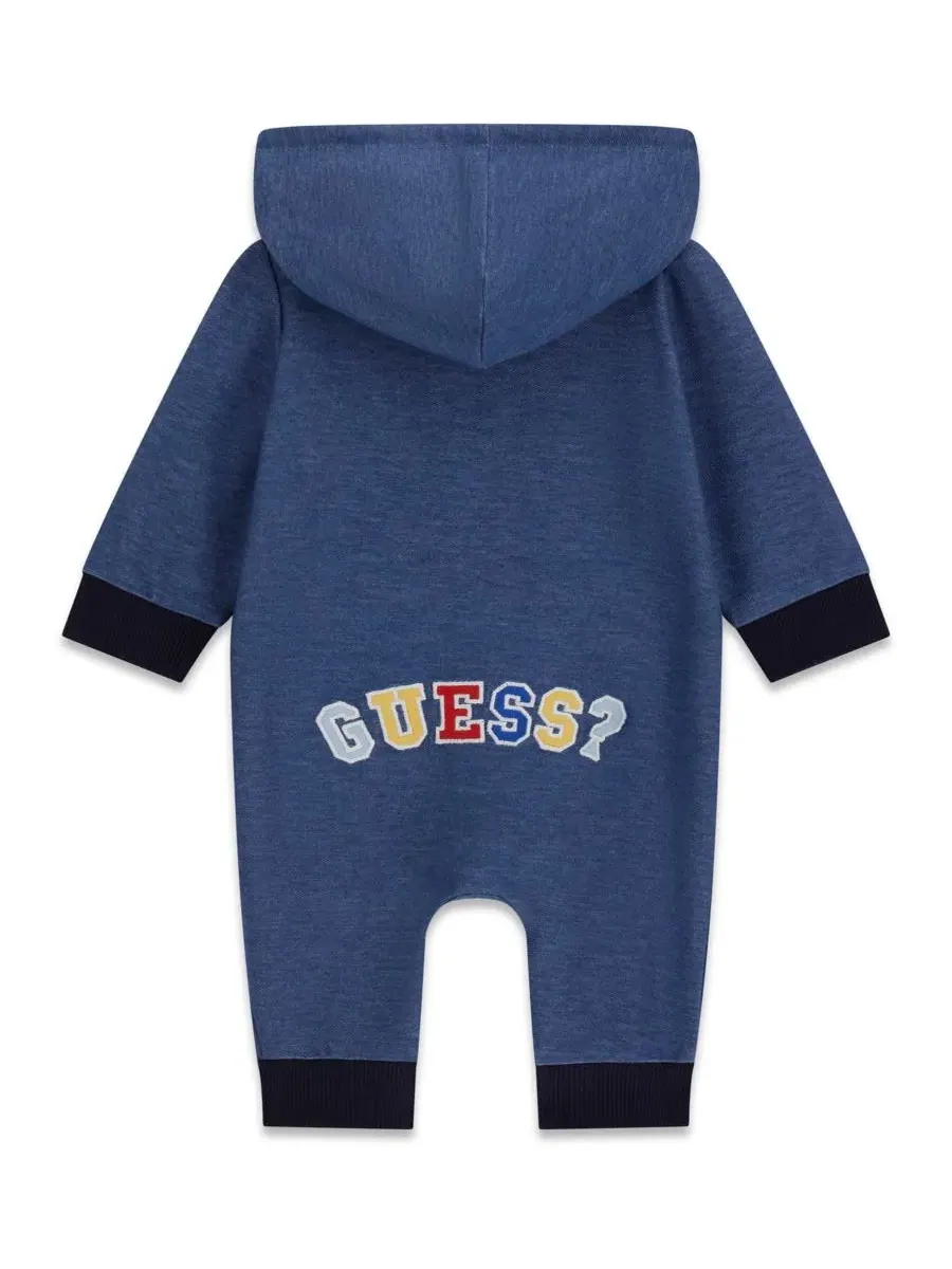 Детский комбинезон-слип с капюшоном Knit Denim Hooded Coverall GUESS — изображение 2 из 3, синий