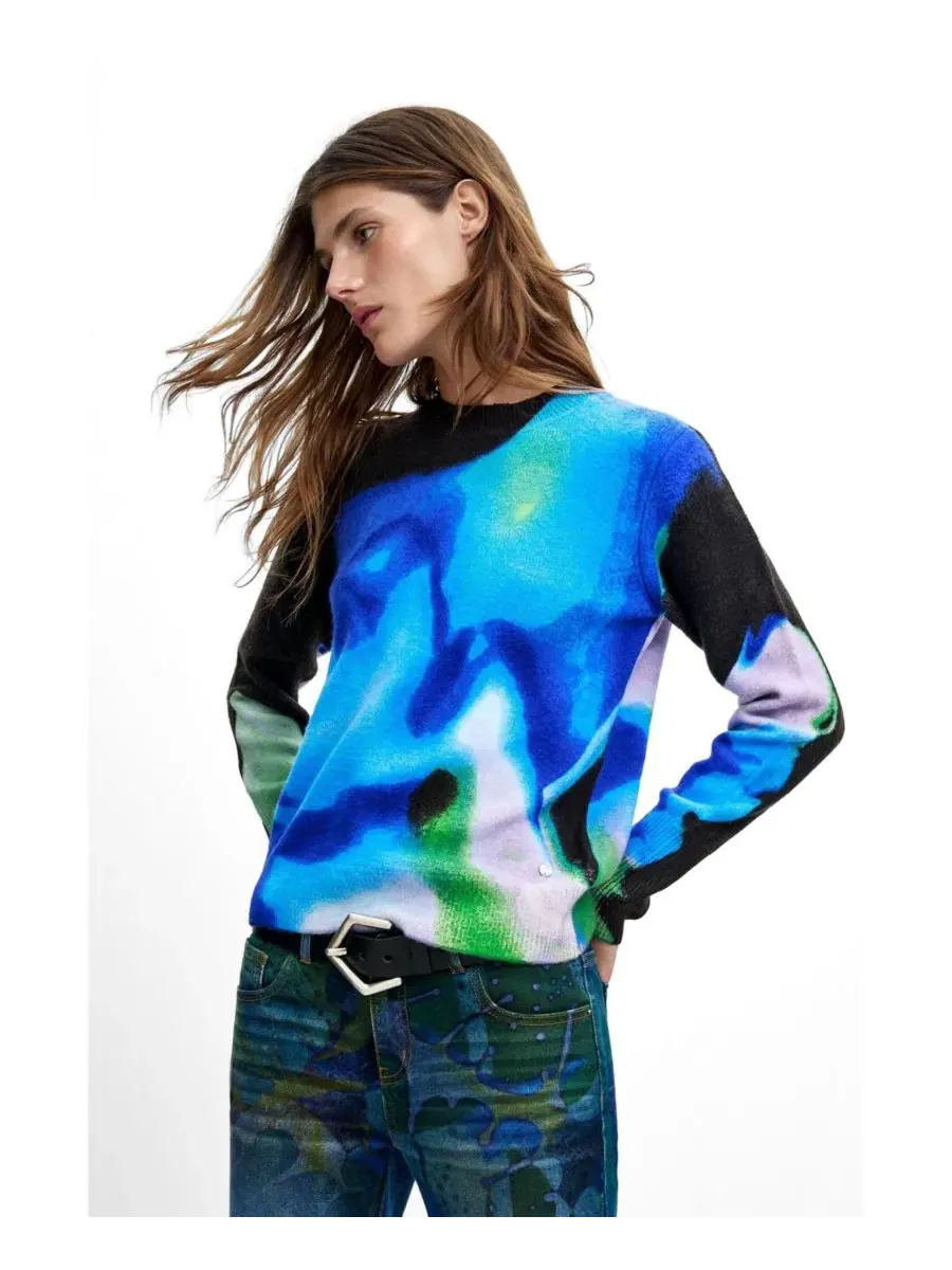 Женский свитер с абстрактным принтом, модель M. C. Lacroix Desigual — изображение 1 из 5, синий