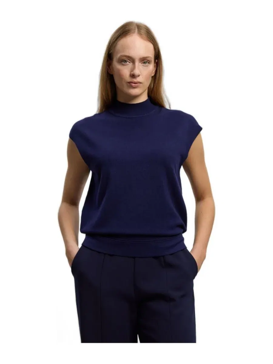 Топ без рукавов с высоким вырезом Karen Millen — изображение 1 из 4, темно-синий