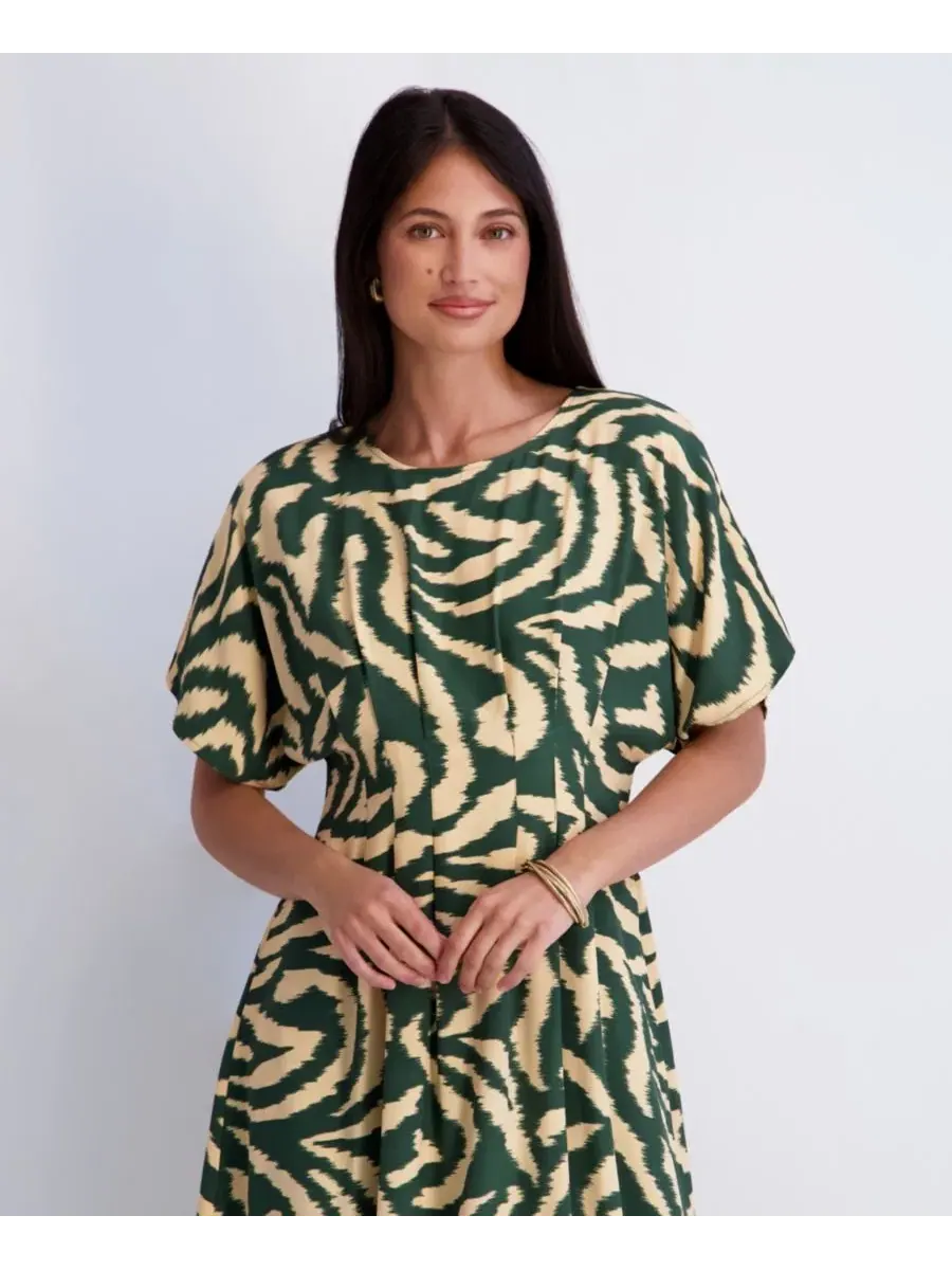 Платье миди с принтом, без рукавов, модель Women's Printed Crewneck Midi Dress Kensie — изображение 3 из 4, зеленый/хаки