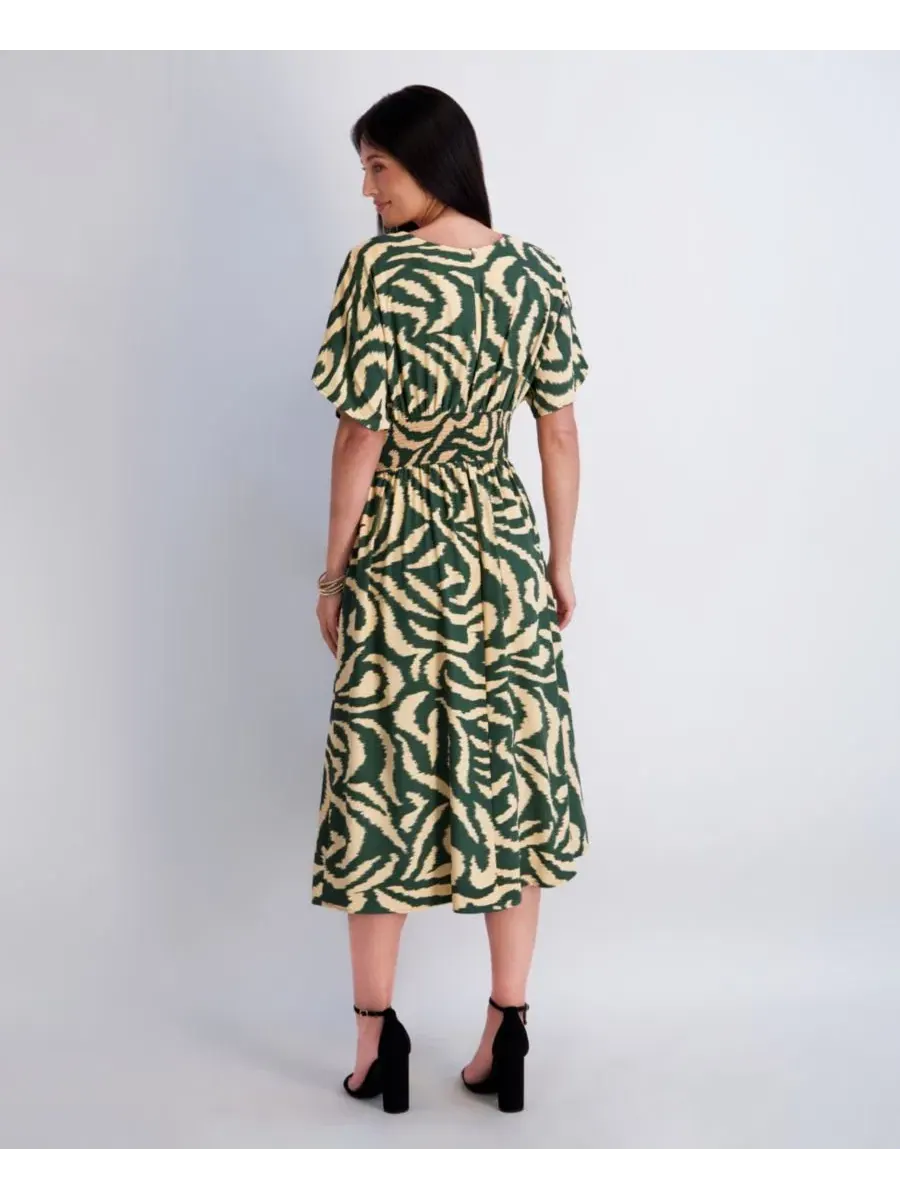 Платье миди с принтом, без рукавов, модель Women's Printed Crewneck Midi Dress Kensie — изображение 4 из 4, зеленый/хаки