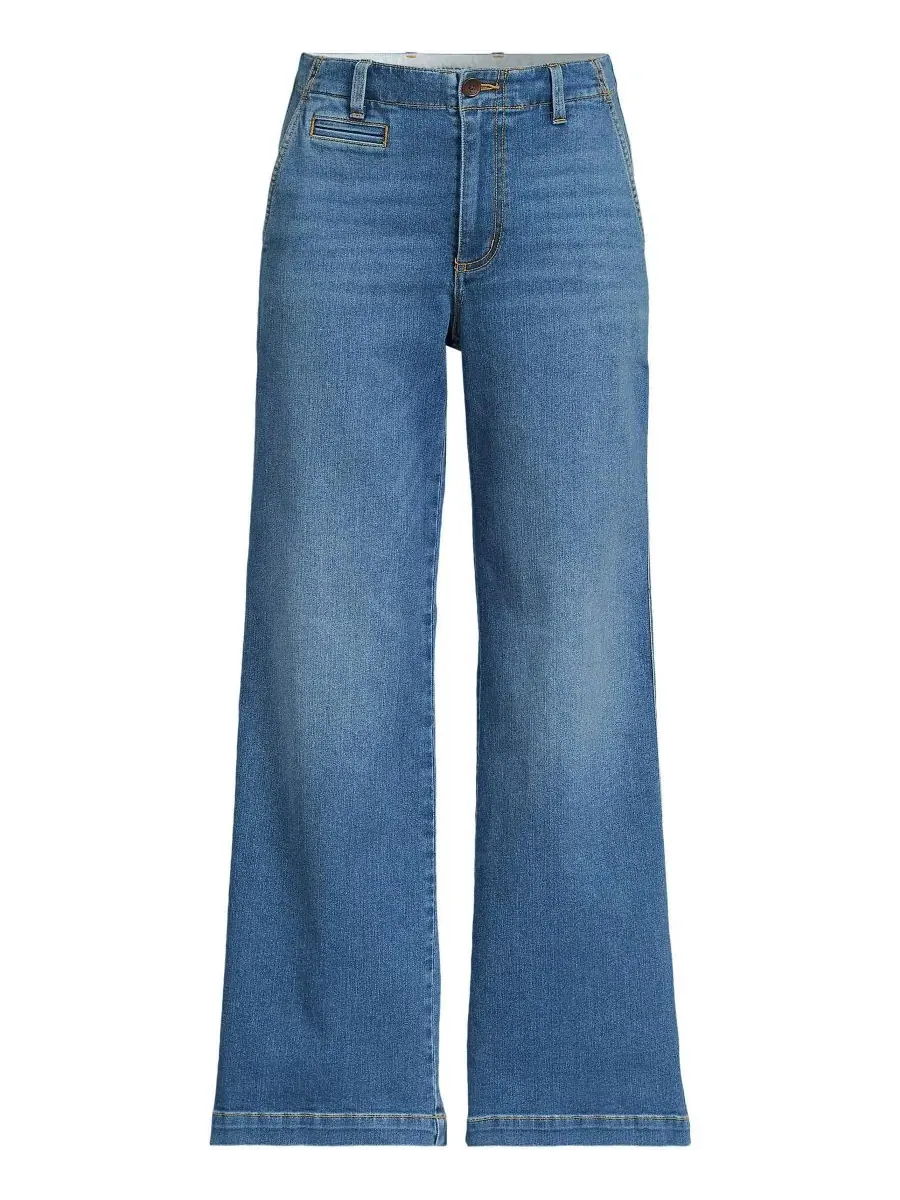 Джинсы Petite Recover Denim Mid Rise Wide Leg Ankle Jeans Lands' End — изображение 3 из 3, индиго синий