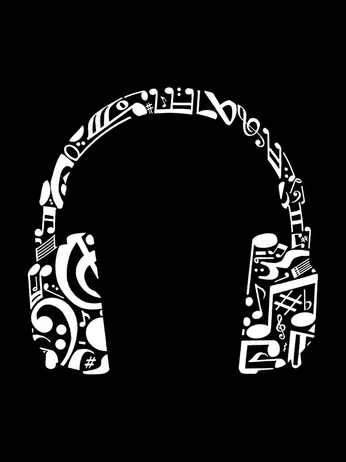 Мужская худи с принтом "Музыкальные ноты" и надписью Headphones LA Pop Art — изображение 2 из 2, серый
