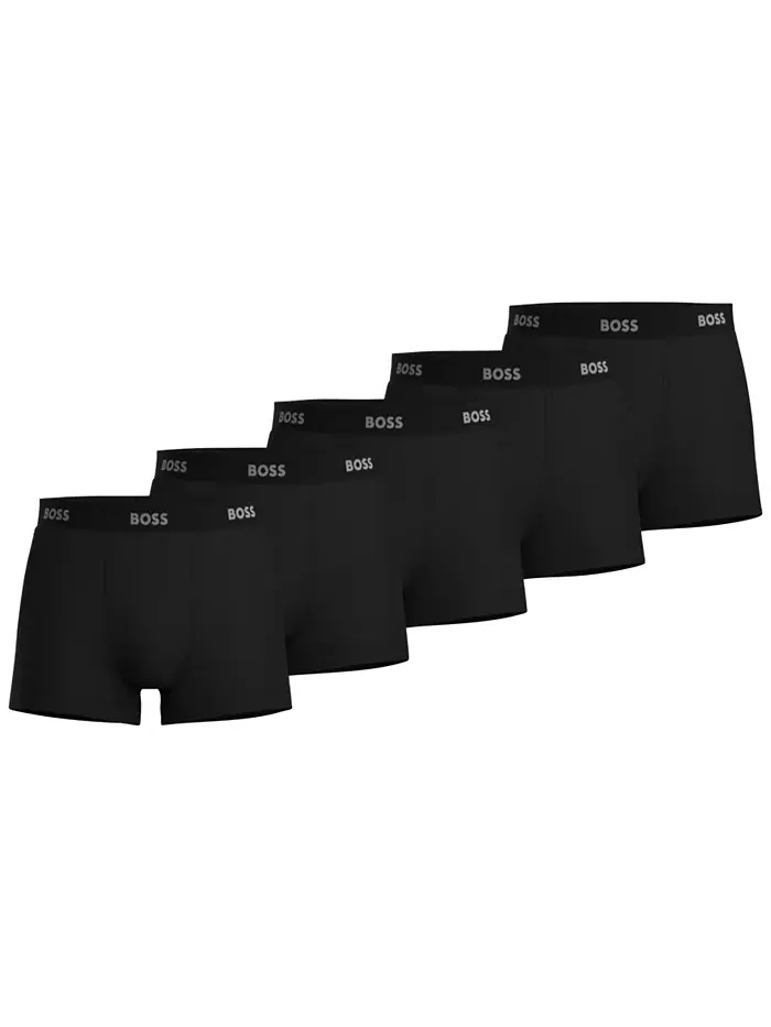 Мужские трусы-боксеры 5 штук, однотонные, Authentic Solid Trunks Hugo Boss — изображение 1 из 1, черный