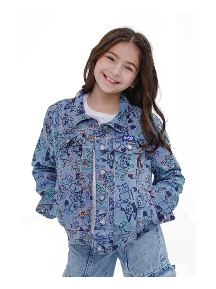 Детская джинсовая куртка с принтом Bluey Bluey Bluey Acid Wash Blue — изображение 2 из 3, синий