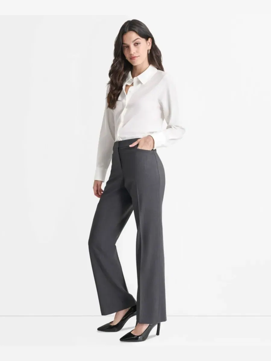 Брюки прямого кроя с высокой посадкой Petite High-Rise Straight-Leg DKNY — изображение 2 из 6, темно-серый