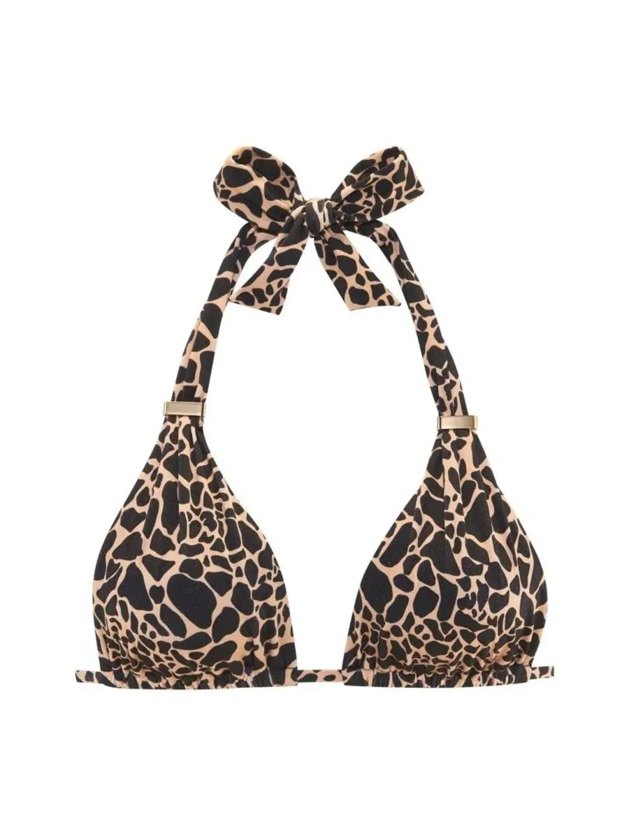 Женский бикини-топ с принтом и треугольными чашками, Giraffe Print LASCANA — изображение 5 из 8, черный коричневый