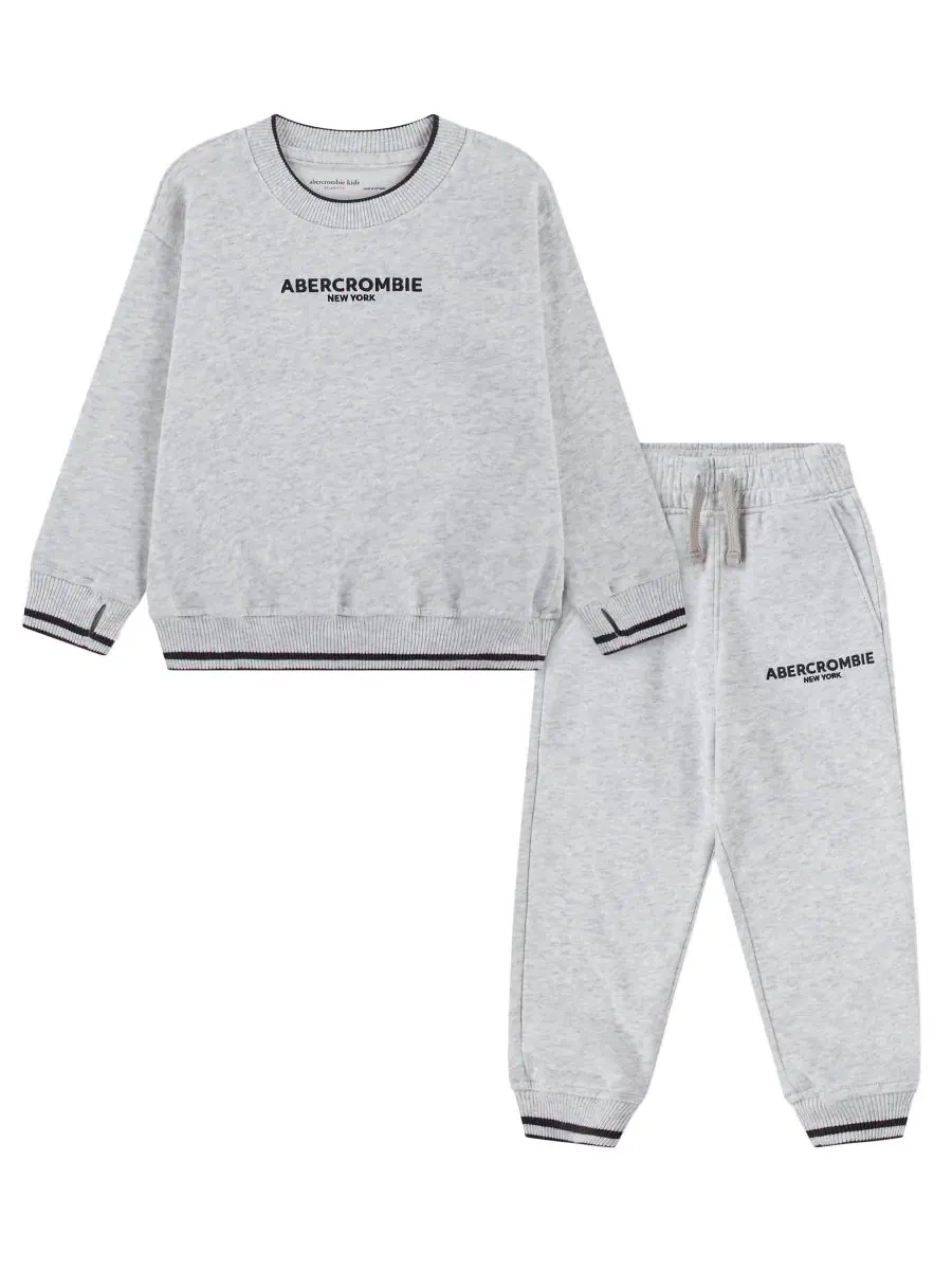 Комплект из свитшота и джоггеров из флиса, с логотипом abercrombie kids — изображение 1 из 3, светлый серый