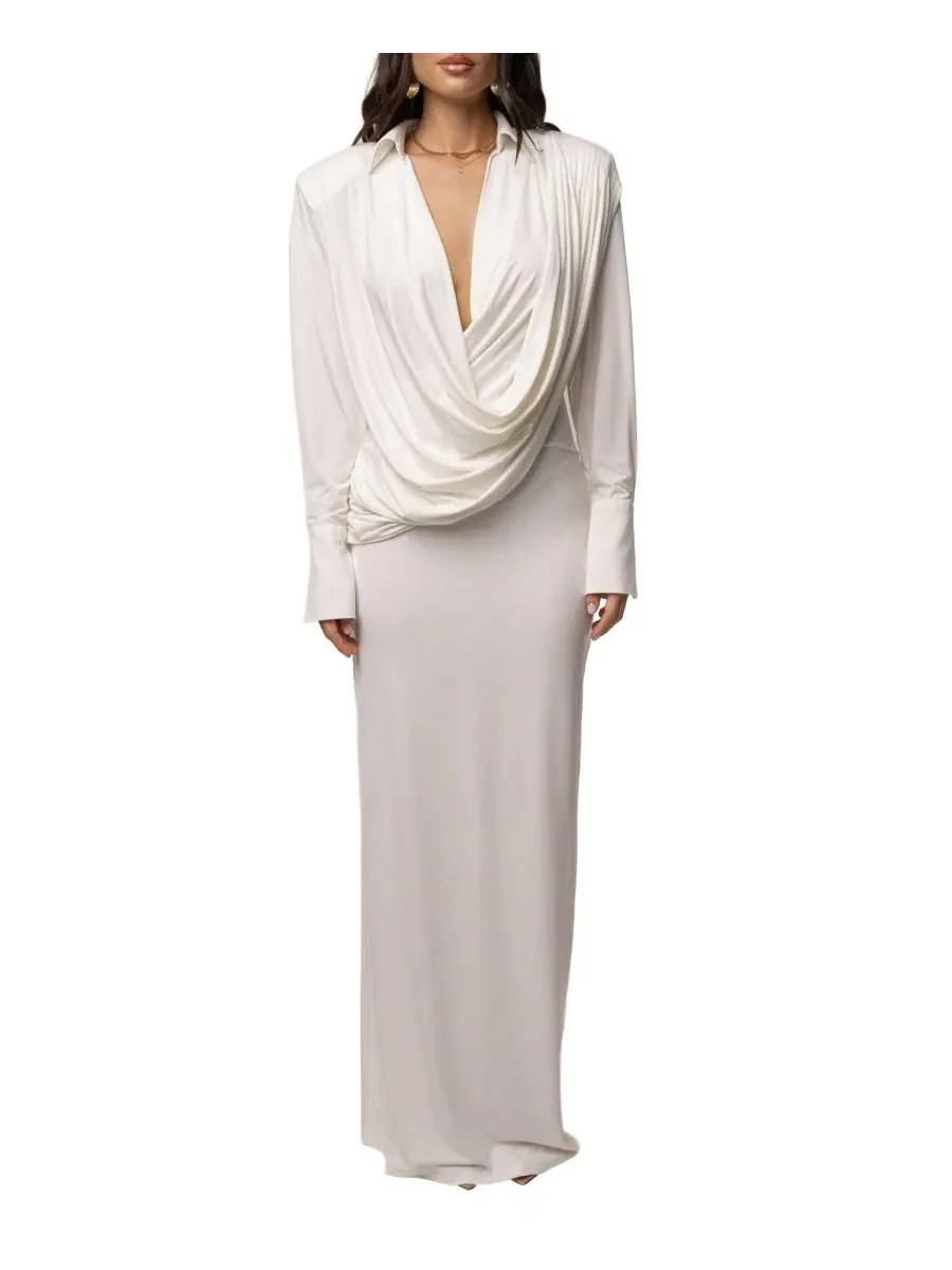 Платье-макси с драпировкой Poise Draped JLUXLABEL — изображение 11 из 11, белый