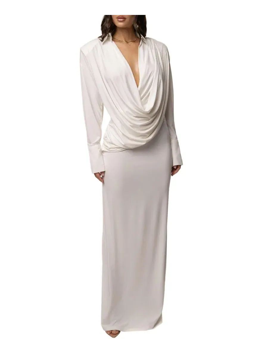 Платье-макси с драпировкой Poise Draped JLUXLABEL — изображение 8 из 11, белый