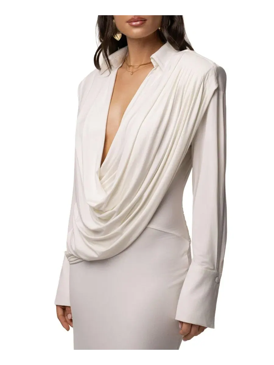 Платье-макси с драпировкой Poise Draped JLUXLABEL — изображение 9 из 11, белый
