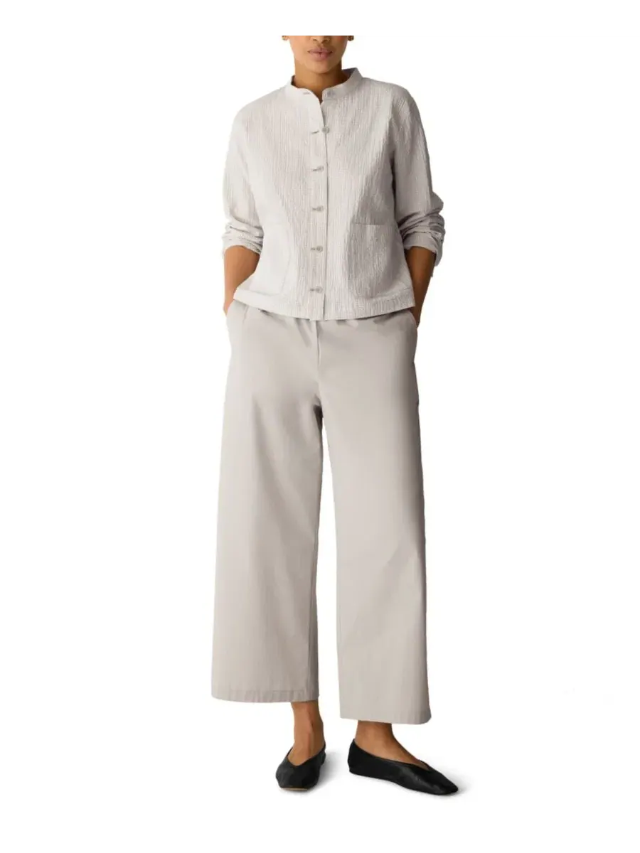 Широкие брюки из хлопка с эластаном, с высокой посадкой Eileen Fisher — изображение 1 из 4, мел