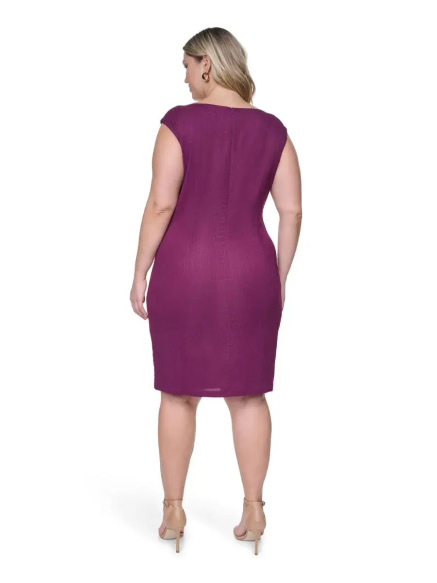 Платье-футляр с коротким рукавом и лодочкой, Plus Size Jessica Howard — изображение 4 из 5, фиолетовый