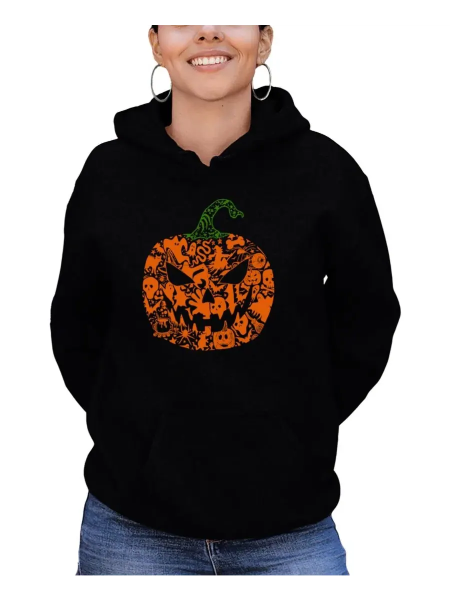 Худи женское с капюшоном и принтом Pumpkin Word Art LA Pop Art — изображение 1 из 3, черный