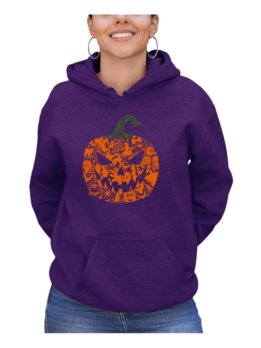 Женский худи с капюшоном и принтом Pumpkin Word Art LA Pop Art — изображение 1 из 2, фиолетовый