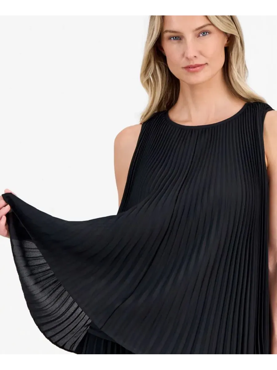 Топ без рукавов с плиссировкой Anne Klein — изображение 3 из 4, черный