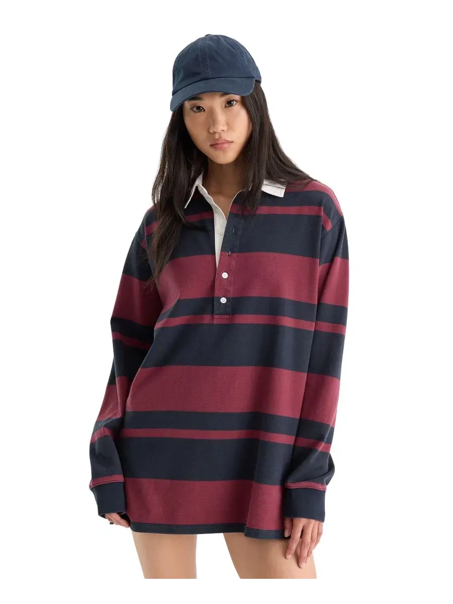 Платье-мини с воротником и длинным рукавом The Rugby Collared Long-Sleeve Mini Dress Good American — изображение 1 из 4