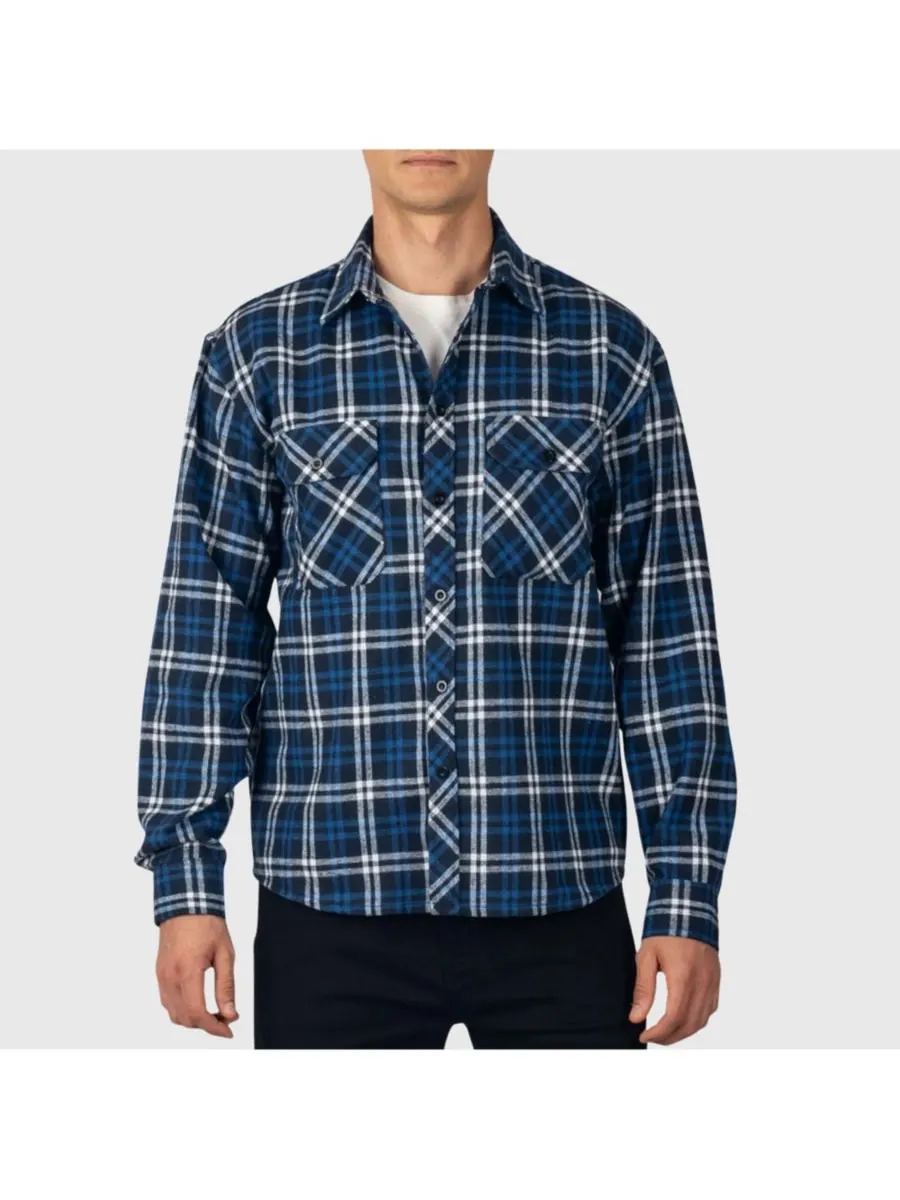 Мужская клетчатая фланелевая рубашка-куртка с пуговицами и длинными рукавами, из смесовой хлопковой