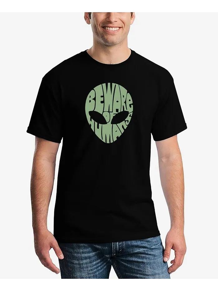 Мужская футболка с коротким рукавом Beware of Humans Word Art LA Pop Art — изображение 1 из 3, черный