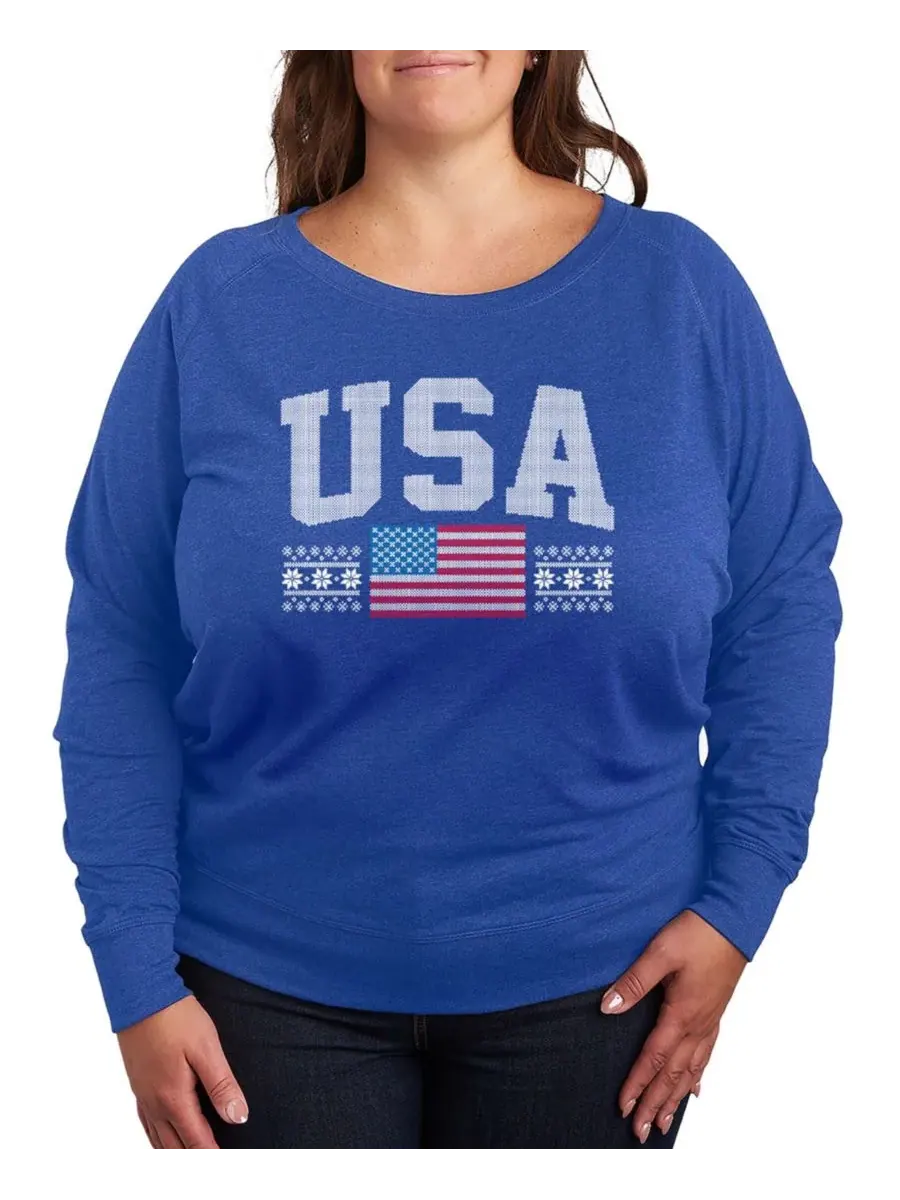 Футболка-пуловер большого размера с надписью "USA Sport Word Art" Hybrid Apparel — изображение 1 из 3, синий