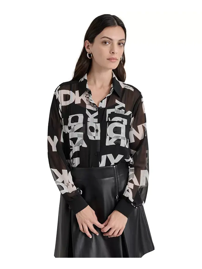Женская рубашка с длинным рукавом и логотипом DKNY — изображение 1 из 5, слоновая кость