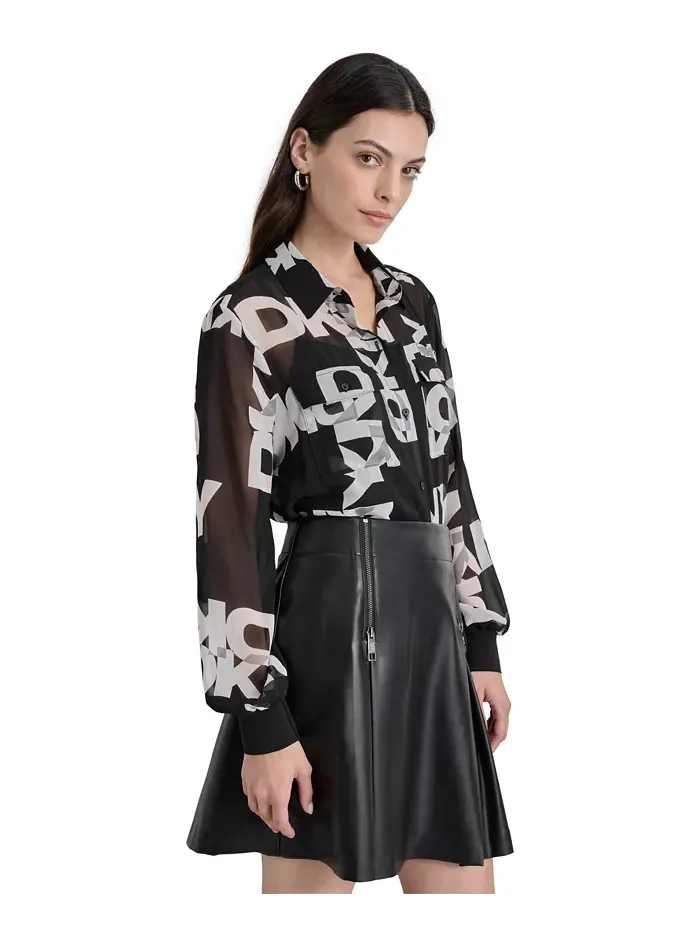Женская рубашка с длинным рукавом и логотипом DKNY — изображение 3 из 5, слоновая кость