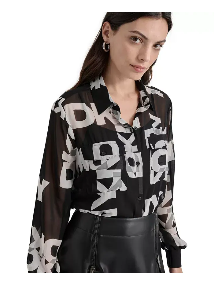 Женская рубашка с длинным рукавом и логотипом DKNY — изображение 4 из 5, слоновая кость