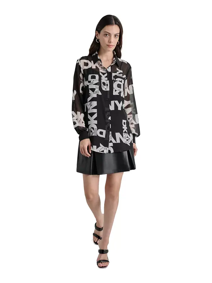 Женская рубашка с длинным рукавом и логотипом DKNY — изображение 5 из 5, слоновая кость