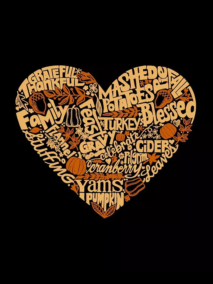 Мужской худи с принтом "Thanksgiving Heart Word Art" LA Pop Art — изображение 3 из 3, черный