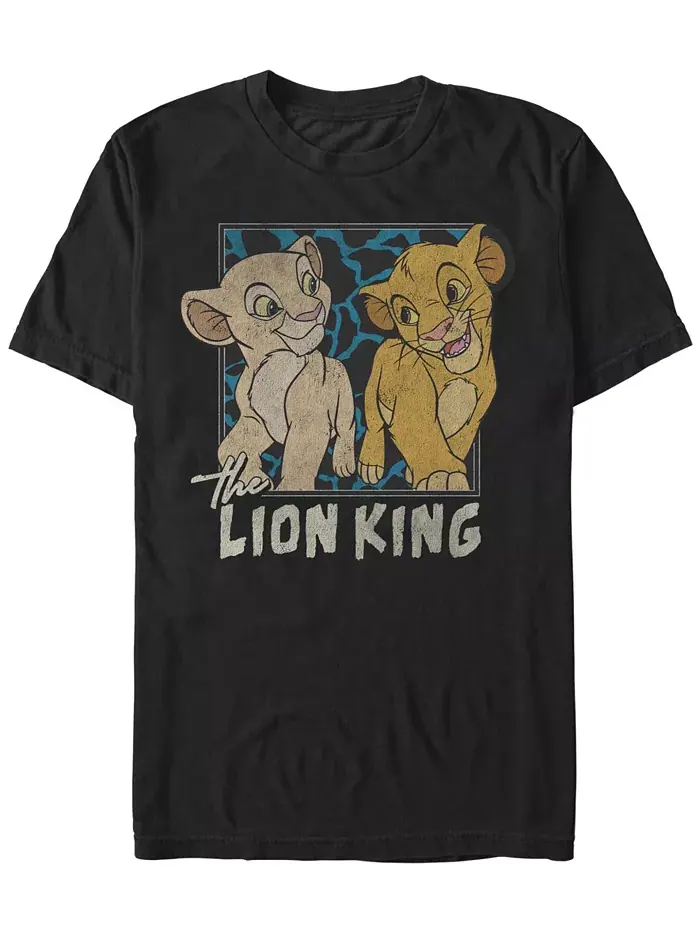 Мужская футболка с коротким рукавом Simba and Nala Lion King — черный