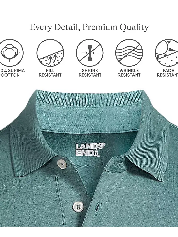 Мужская хлопковая поло с коротким рукавом из Supima Lands' End — изображение 2 из 3, турмалиновый