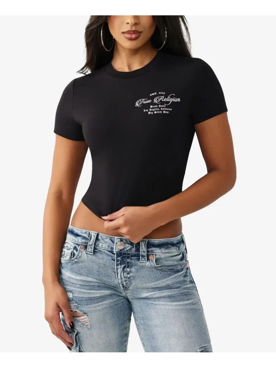 Женская детская футболка с изображением хрустального Будды True Religion — изображение 1 из 3, черный