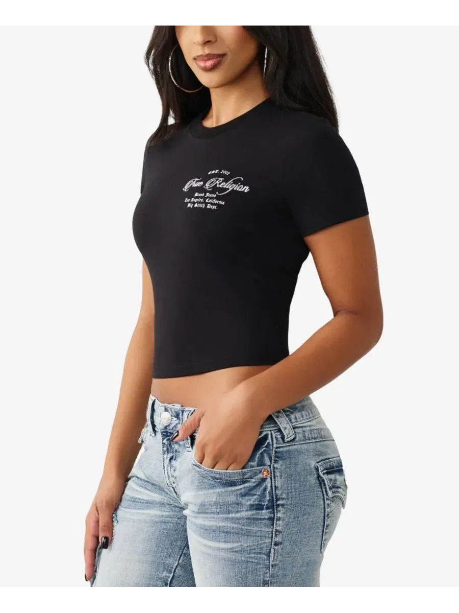 Женская детская футболка с изображением хрустального Будды True Religion — изображение 2 из 3, черный