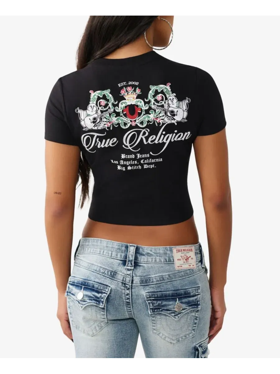 Женская детская футболка с изображением хрустального Будды True Religion — изображение 3 из 3, черный