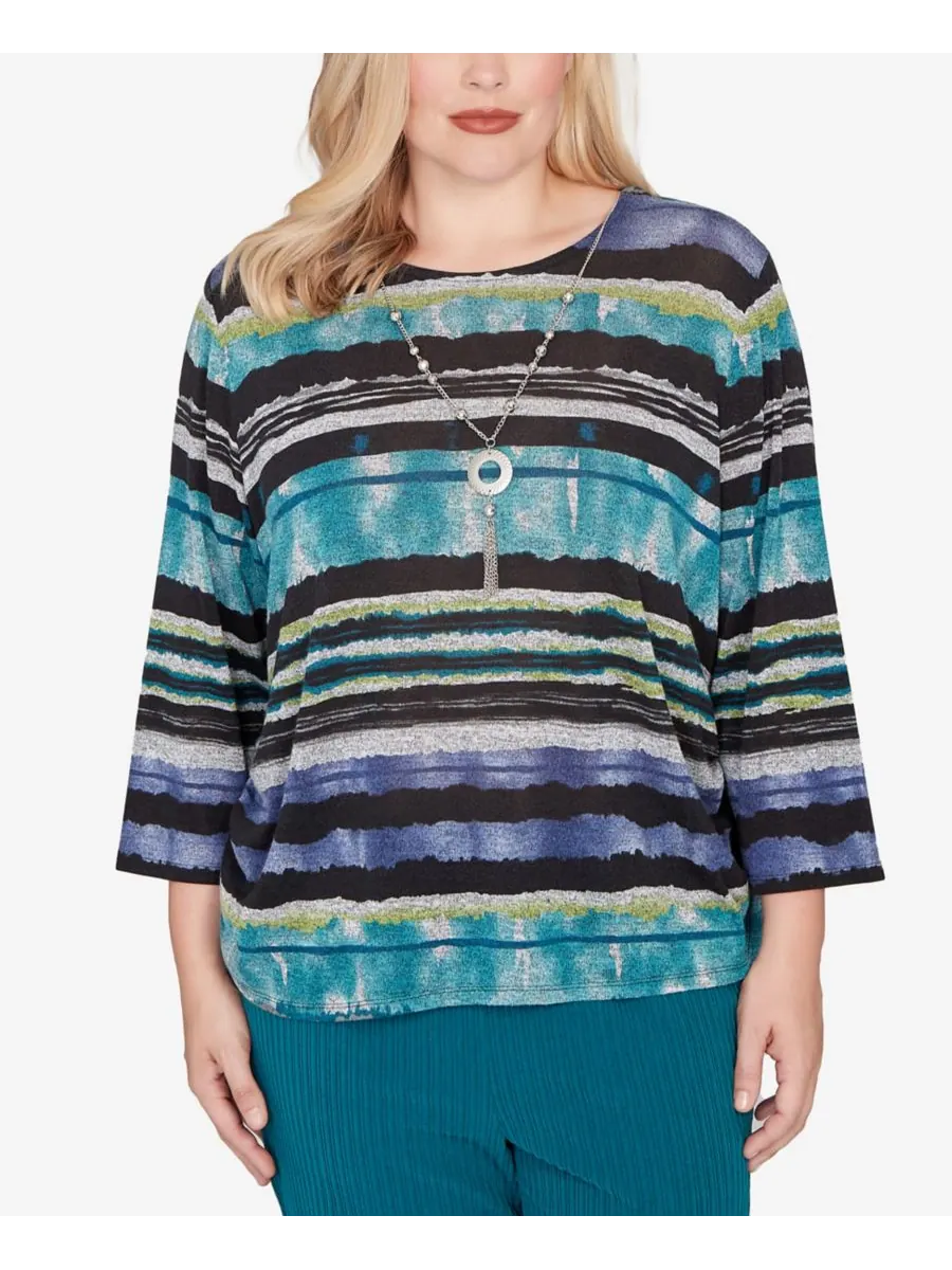 Топ Petite Lake Champlain Biadere Melange Stripe с ожерельем Alfred Dunner — изображение 1 из 5, черный мульти