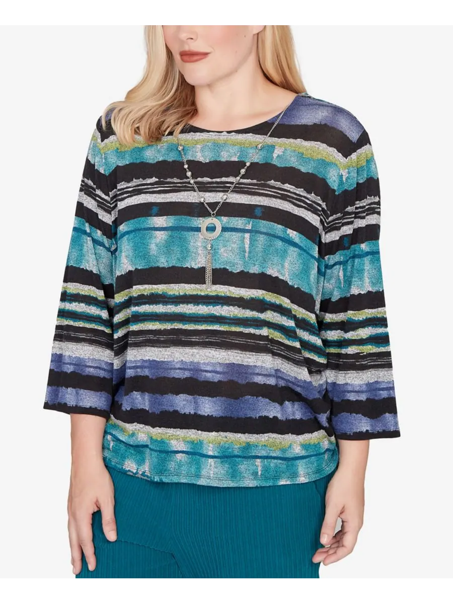 Топ Petite Lake Champlain Biadere Melange Stripe с ожерельем Alfred Dunner — изображение 2 из 5, черный мульти